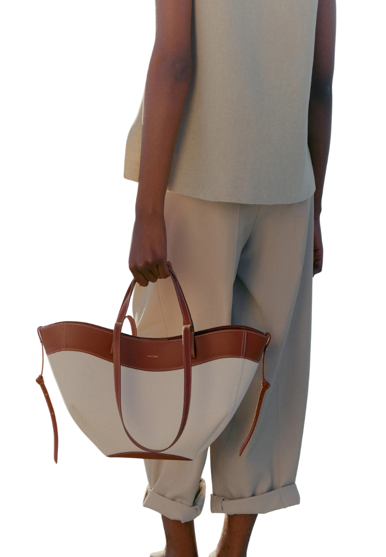 ( PREORDER ) Polene Cyme Mini Tote Bag In Cognac Canvas