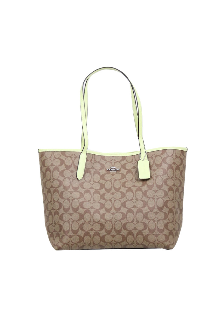 Coach Signature City Tote Bag In Khaki Pale Lime 5696
