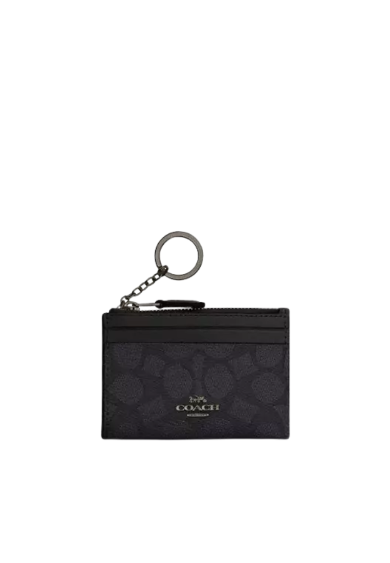 Coach Mini Skinny Id Signature Canvas Card Case In Charcoal Black CW870