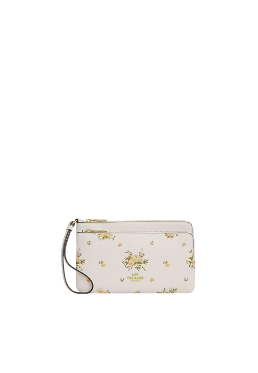 Coach Double Zip Wallet With Floral Print In Chalk Multi Cay51
