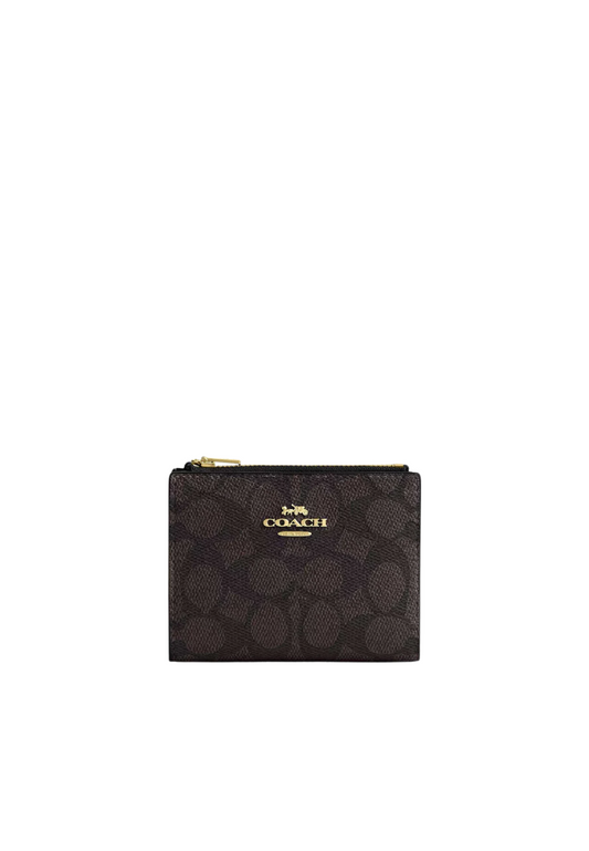 Coach Billfold Wallet Signature Canvas In Walnut Black Cw803
