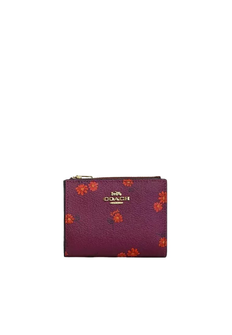 ( AS IS ) Coach Bifold Wallet With Country Floral Print In Deep Berry Multi CM853