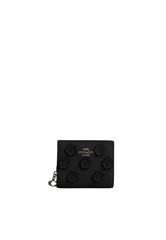 Coach Snap Wallet With Floral Applique In Black Cap16