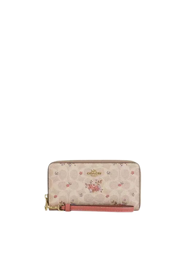 Coach Long Zip Around Wallet With Floral Print In Sand Multi Cao88