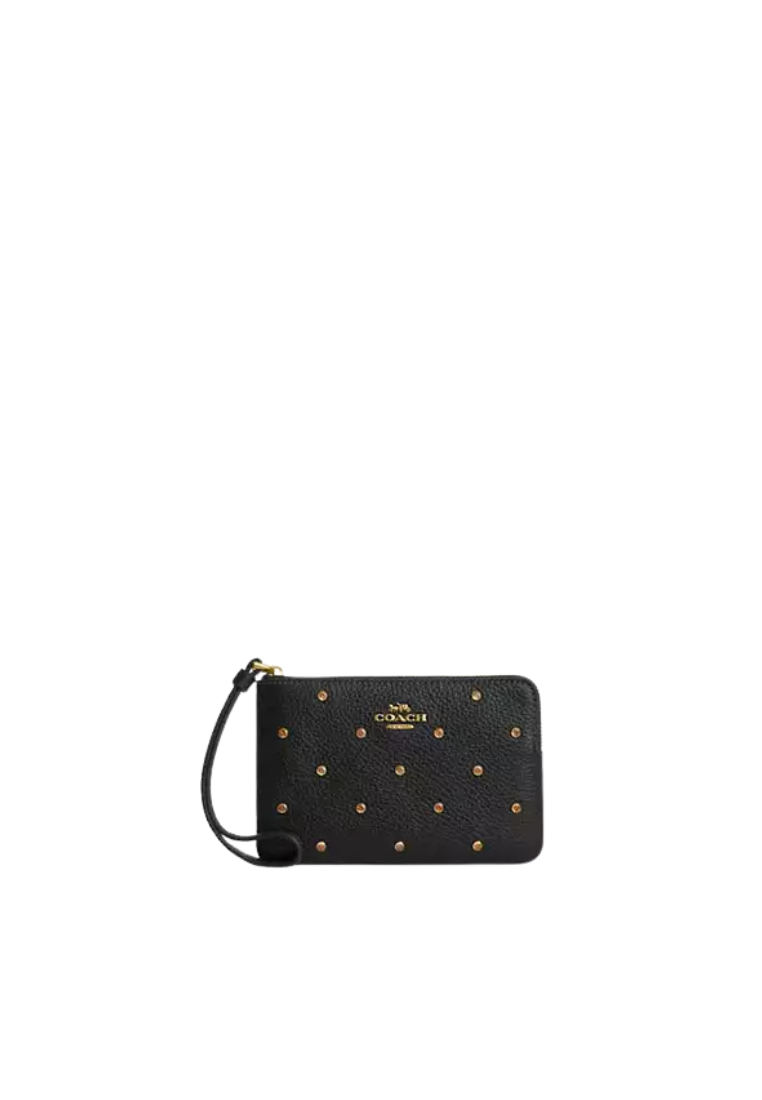 Coach Corner Zip Wristlet With Crystal In Black Caq60