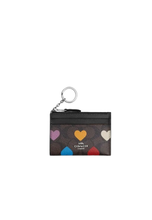 Mini Skinny Id Case In Signature Canvas With Heart Print in Brown Black CP466