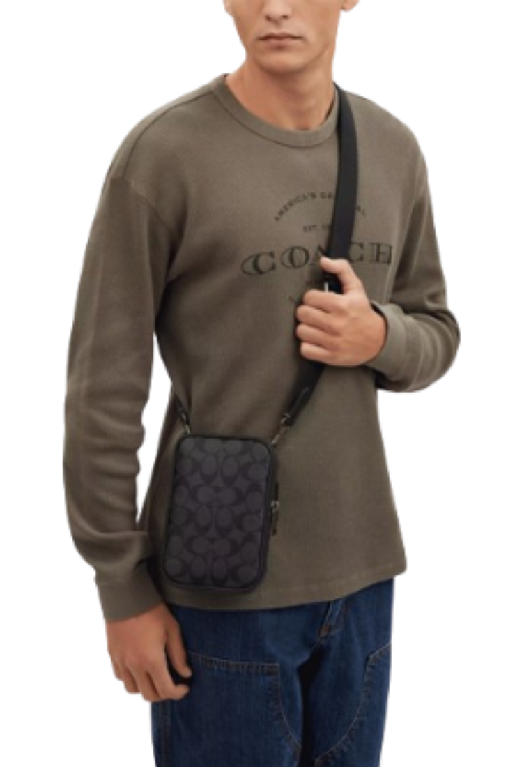 Coach Aden Crossbody Bag Signature Canvas In Charcoal Black CO912