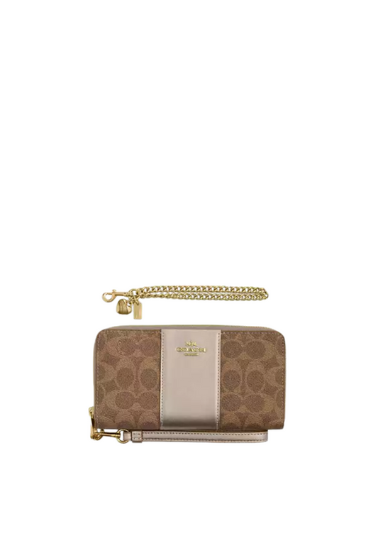 Coach Boxed Long Zip Around Wallet Signature Canvas In Tan Light Champagne CX178