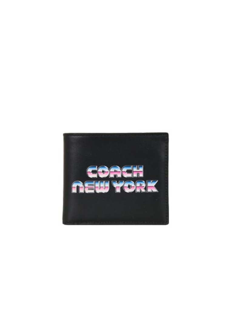 Coach Double Billfold C3412 With New York Graphic Wallet In Black