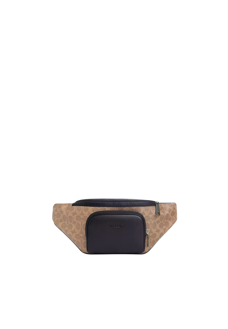 Coach Racer Belt Bag Signature In Tan Black CT714