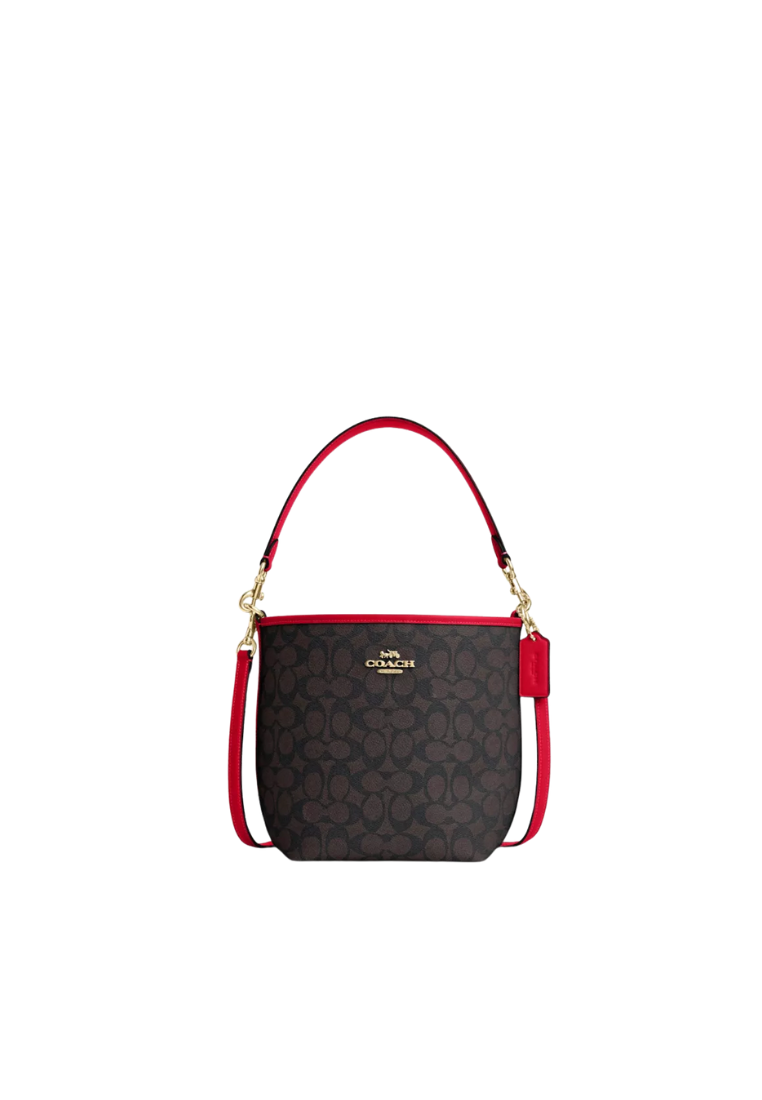 Coach City Bucket Bag Signature Canvas In Walnut Bold Red CT800
