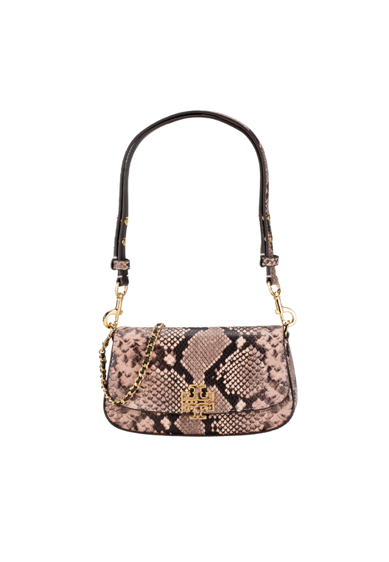 Tory Burch Britten Snake Embossed Convertible Crossbody Bag In Shell Pink 162837
