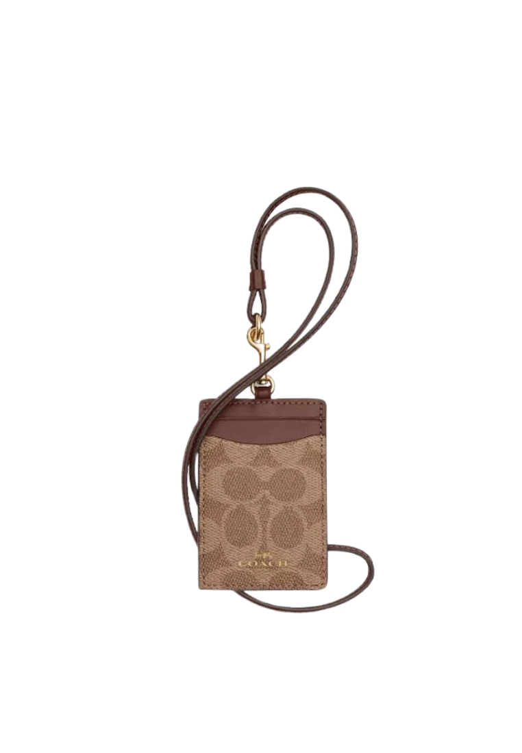 Coach Id Lanyard Signature Canvas In Tan Brown Cz285