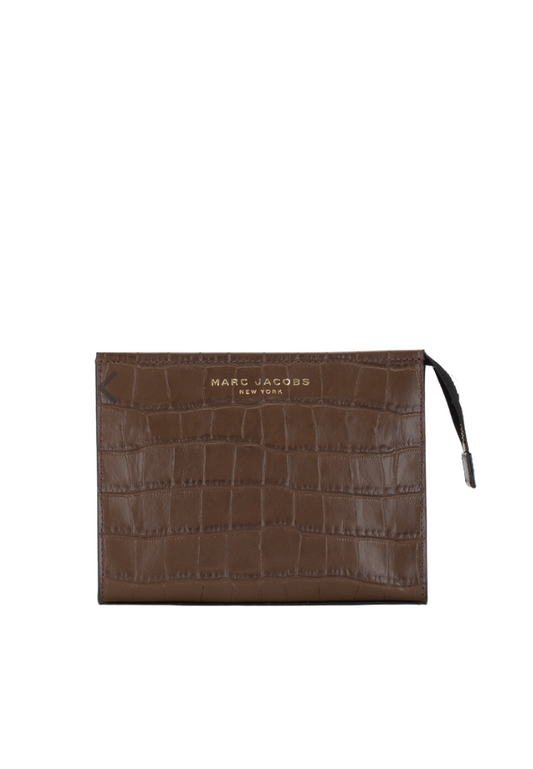 Marc Jacobs Grind Crocodile Cosmetic Pouch Bag Embossed In Dark Brown 4S3SCP001S03