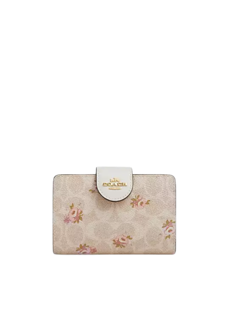 Coach Medium Corner Zip Signature Canvas With Floral Print Wallet In Sand Multi CAR13
