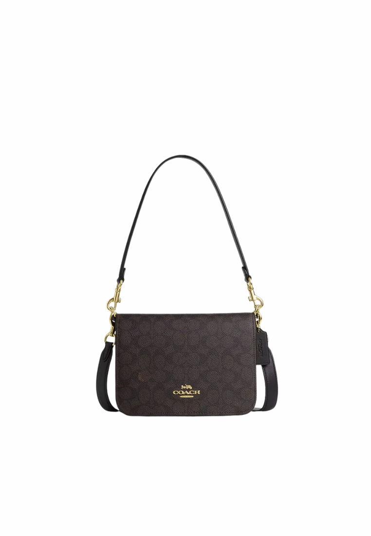 Coach Quinn Shoulder Bag Signature Canvas In Walnut Black CZ770