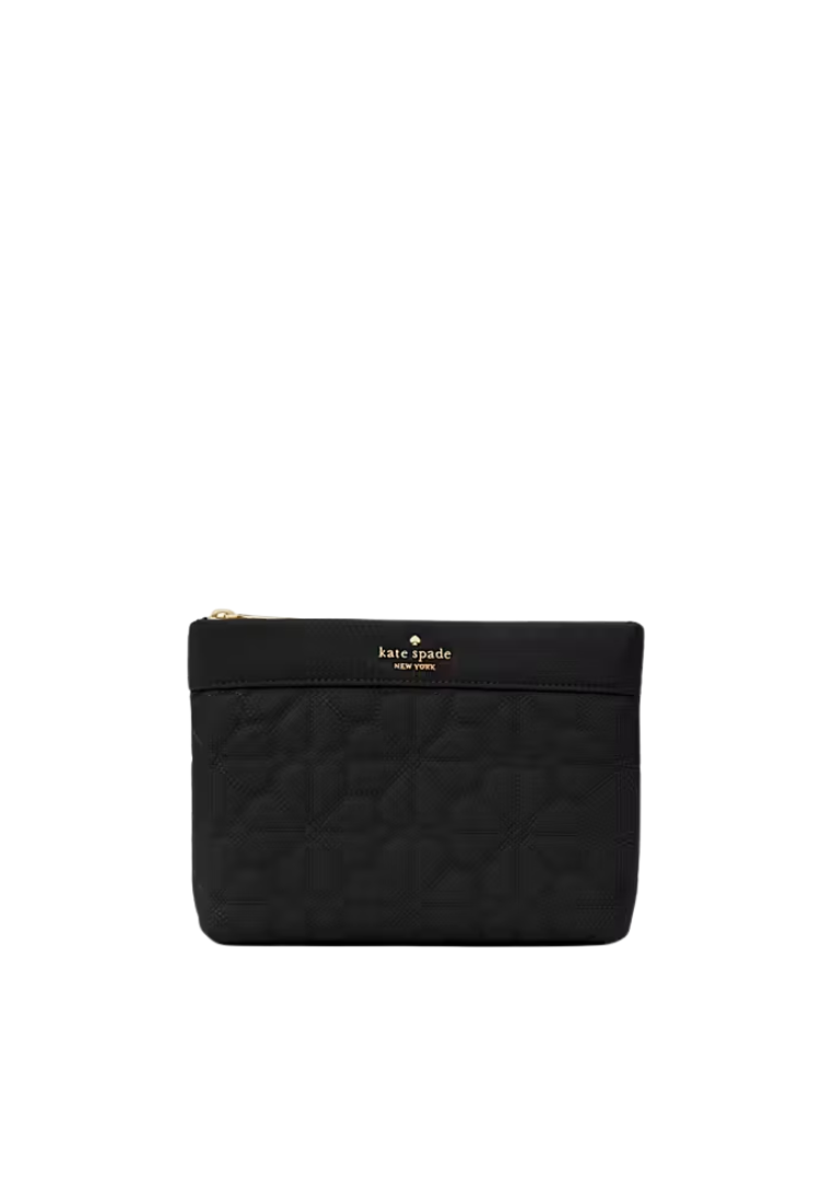 Kate Spade Spade Flower Pouch Cosmetic Quilted In Black KK254