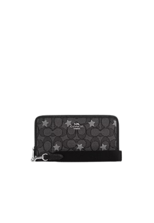 Coach Dempsey Wristlet In Signature Jacquard With Star Embroidery In Smoke Black Multi CP414