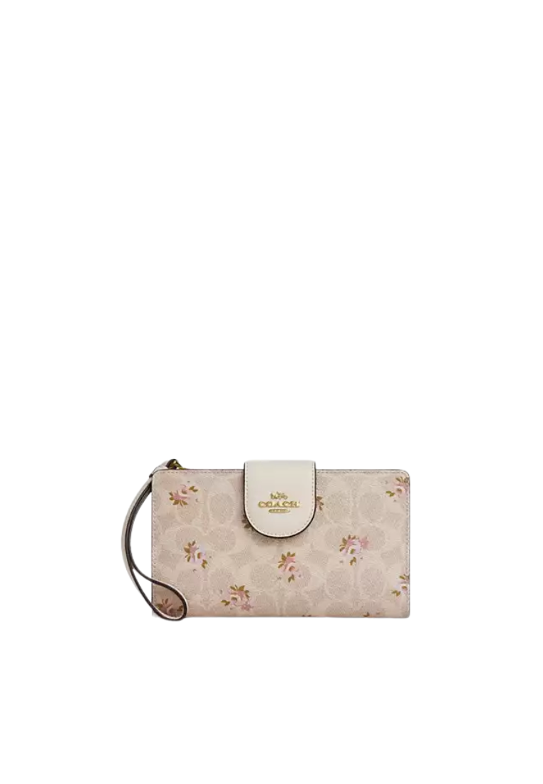 Coach Phone Wallet Signature Canvas With Floral Print In Sand Multi CAR11