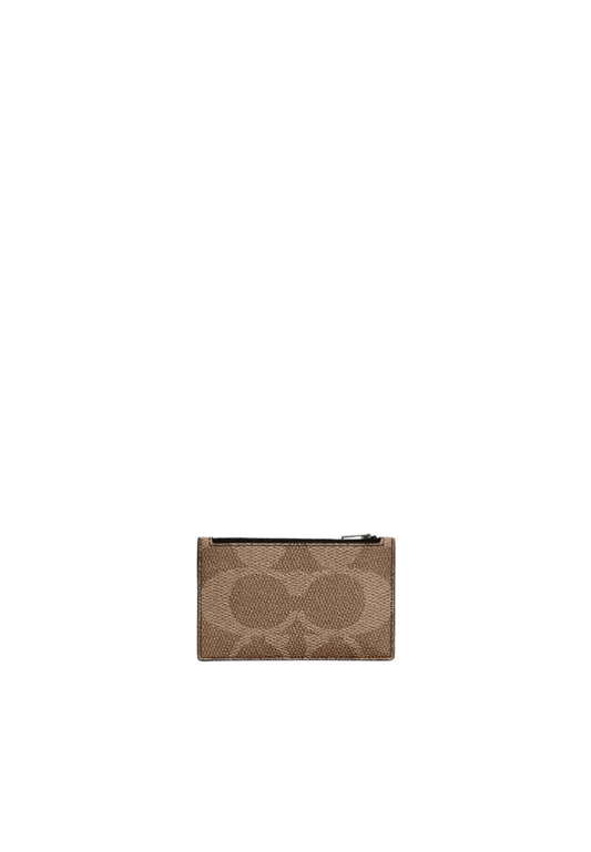 Coach Zip Card Case Blocked Signature Canvas In Sand Tan Cab81