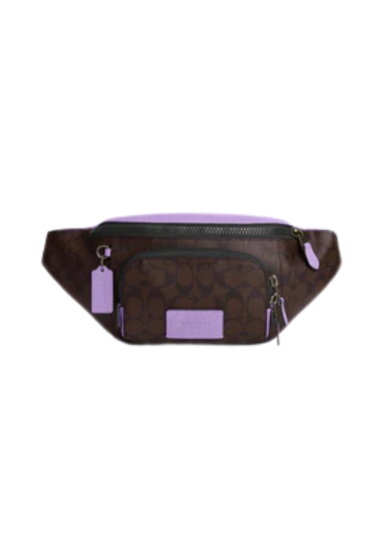 Coach Track Belt Bag Colorblock Signature Canvas In Mahogany Iris CL413