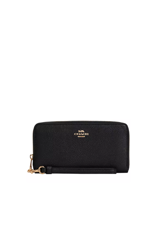 Coach Pebble Leather Zip Around C4451 Long Wallet In Black