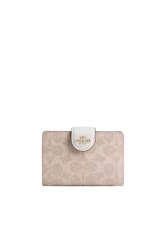 Coach Medium Corner Zip Signature Canvas Wallet In Sand Chalk CW786