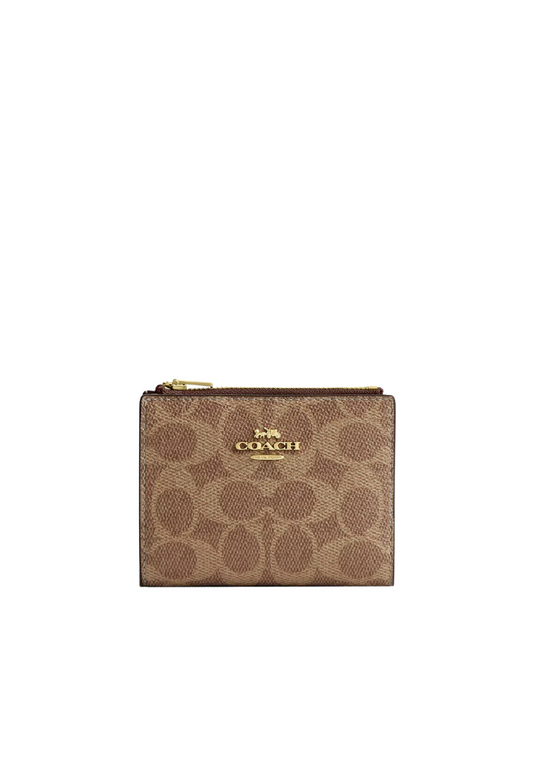 Coach Billfold Wallet Signature Canvas In Tan Brown CW803