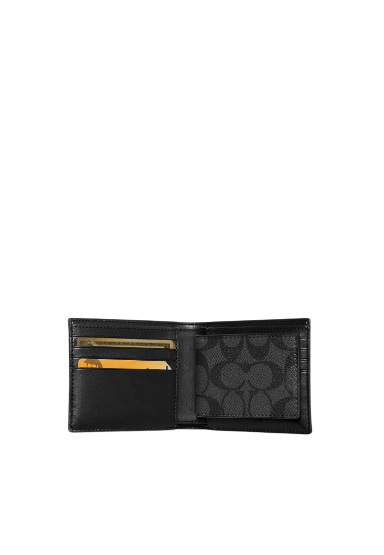 Coach Compact Wallet ID Varsity Signature In Charcoal Denim Chalk CW385