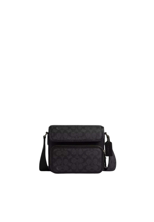 Coach Sullivan Flap Crossbody Bag Signature Canvas In Charcoal Black Cz396