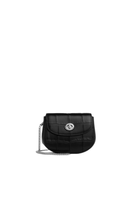 Coach Turnlock Card Case Crocodile Embossed In Black CZ475