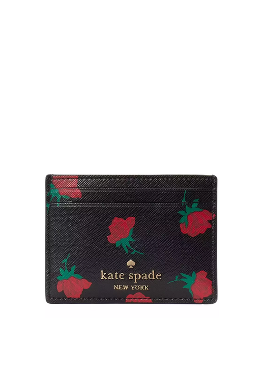 Kate Spade Madison Rose Toss Printed Small Slim Card Case In Black Multi KE995