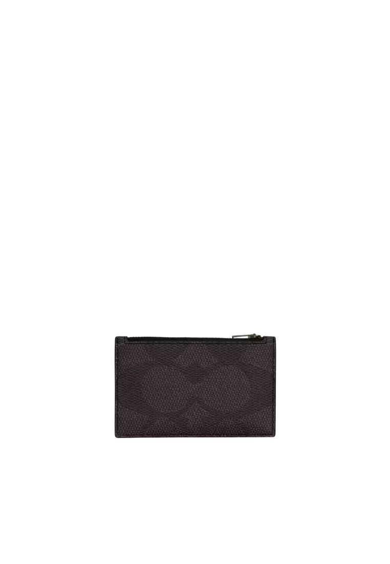 Coach Zip Card Case Blocked Signature Canvas In Walnut Tan Cab81