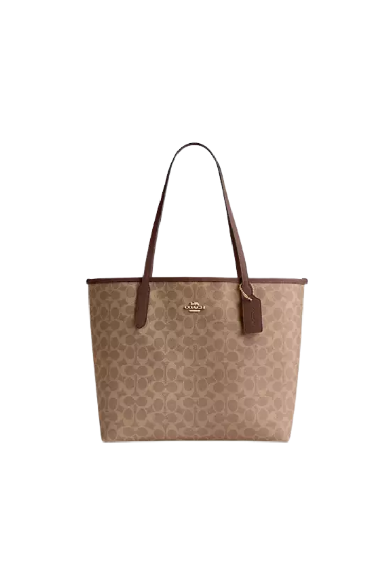 Coach City Signature Canvas Tote Bag In Tan Brown CV976
