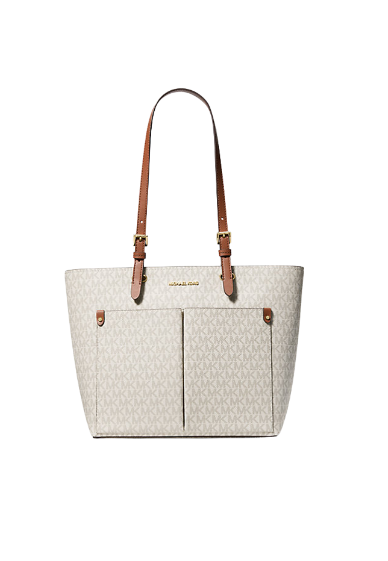 Michael Kors Jet Set Medium Logo Pocket Tote Bag Signature In Vanilla 35F3GTVT3B