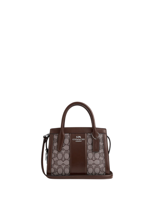 ( AS IS ) Coach Andrea Carryall Handbag Signature Jacquard In Oak Maple CT766