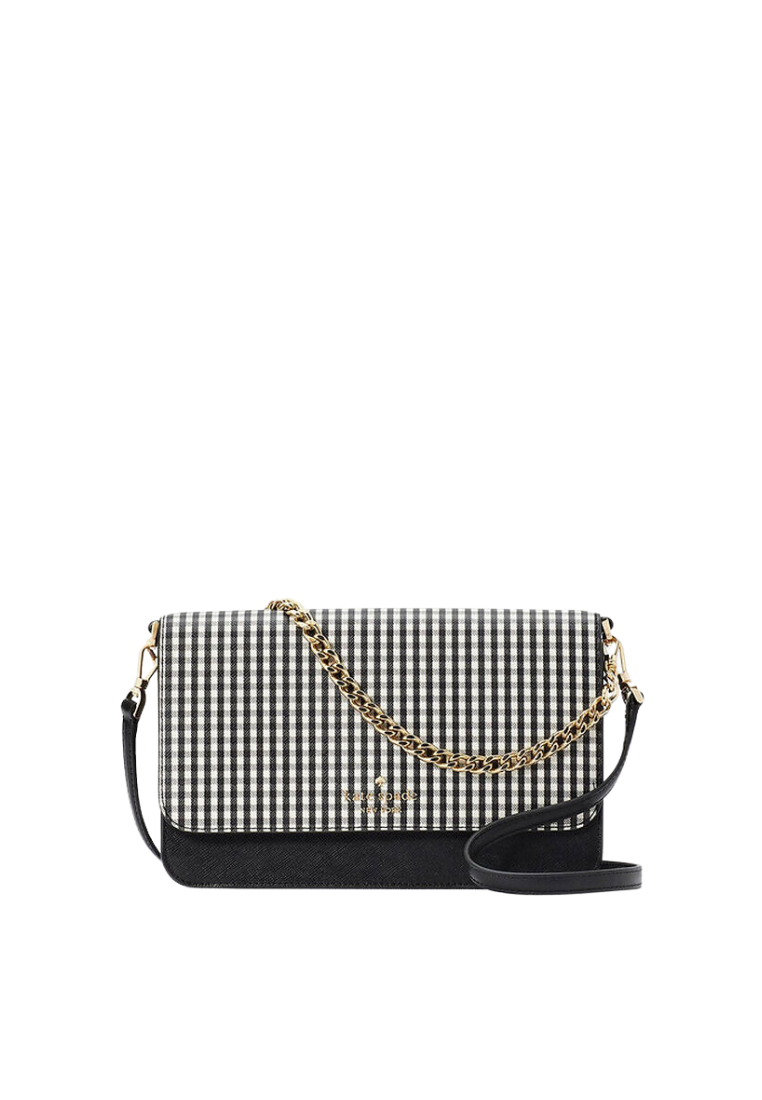 Kate Spade Madison Jazzy Gingham Printed Crossbody Bag Flap Convertible In Black Multi KC695