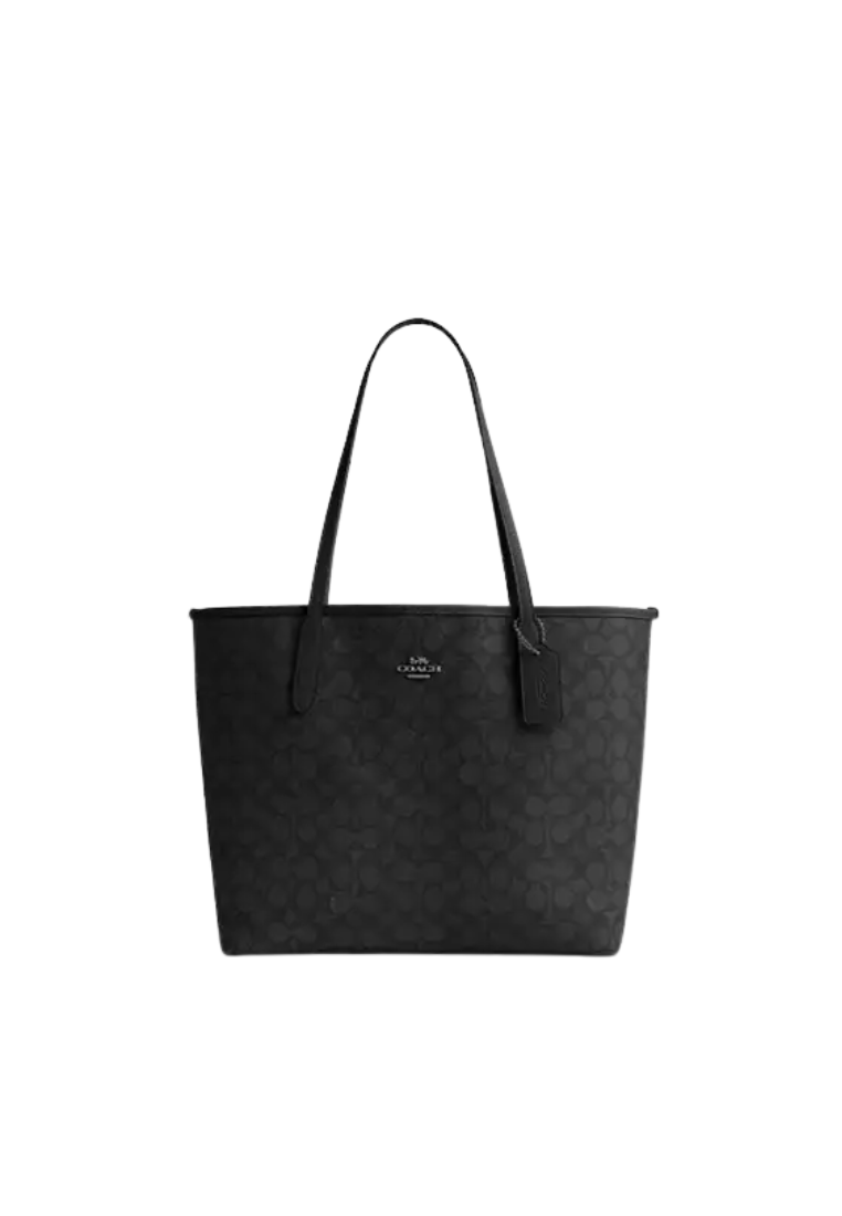 Coach City In Signature Canvas Tote Bag In Charcoal Black CV976