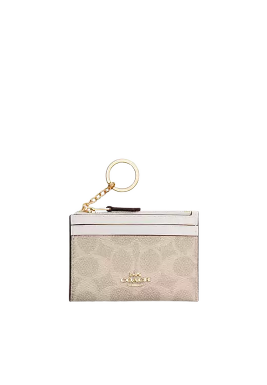 Coach Mini Skinny Id Signature Canvas Card Case In Sand Chalk CW870