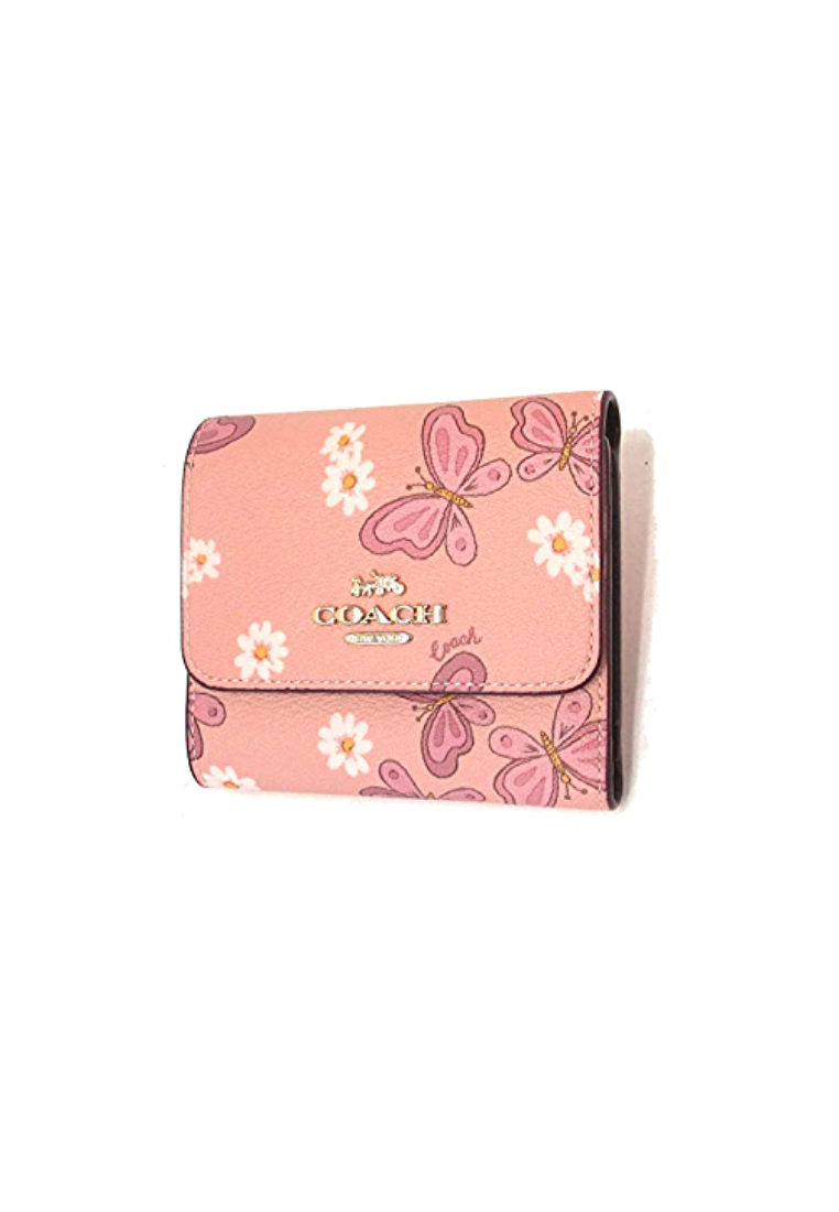 Coach Small Trifold Wallet CH606 With Lovely Butterfly Print In Shell Pink Multi