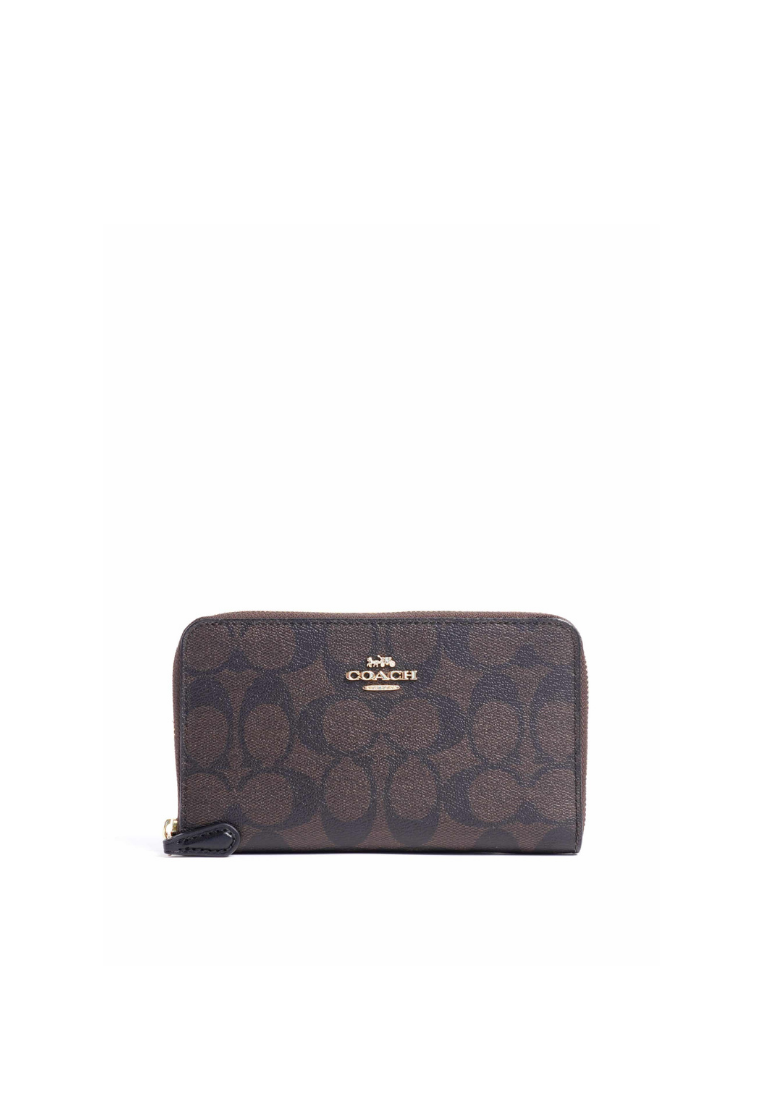 Coach Medium Zip Around Wallet Signature In Brown Black 88913