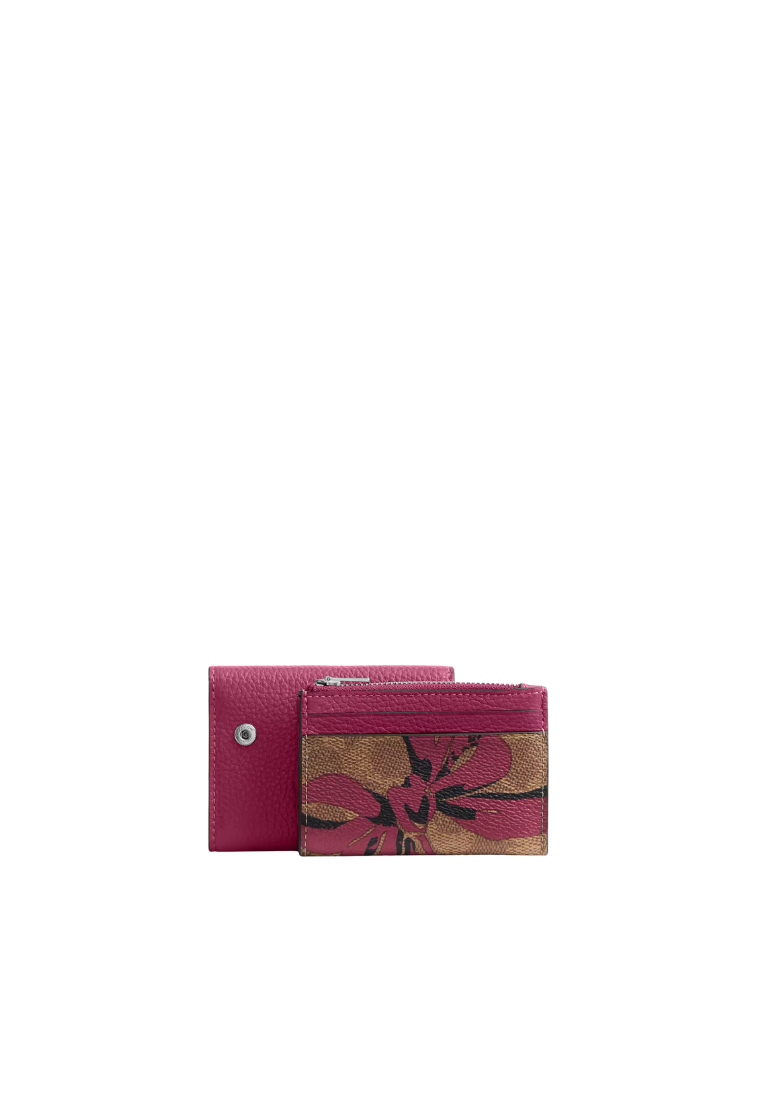 Coach Card Holder Wallet Signature Canvas With Bow Print In Pink Multi CZ447