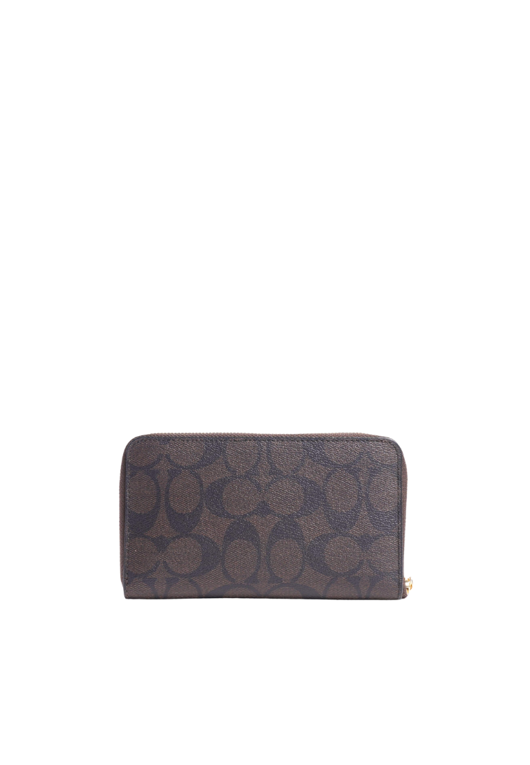 Coach Medium Zip Around Wallet Signature In Brown Black 88913