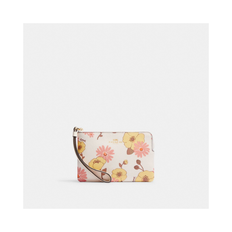 Coach Corner Zip CH647 Wristlet With Floral Cluster Print In Chalk Multi