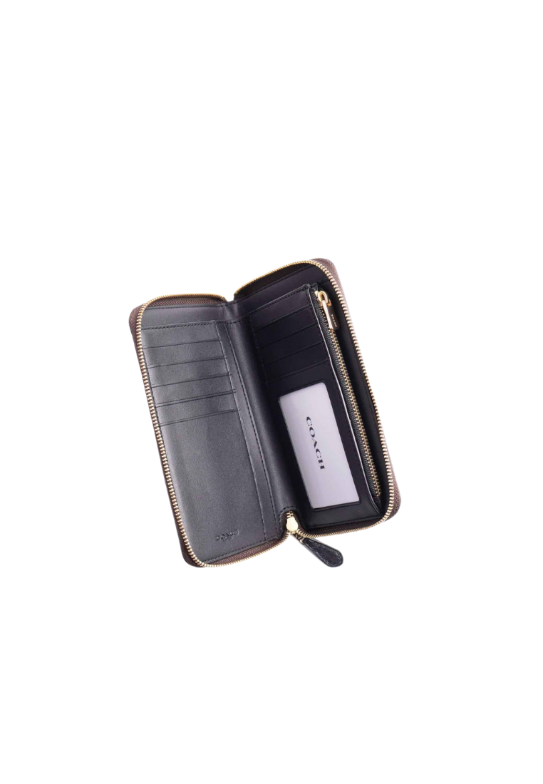 Coach Medium Zip Around Wallet Signature In Brown Black 88913
