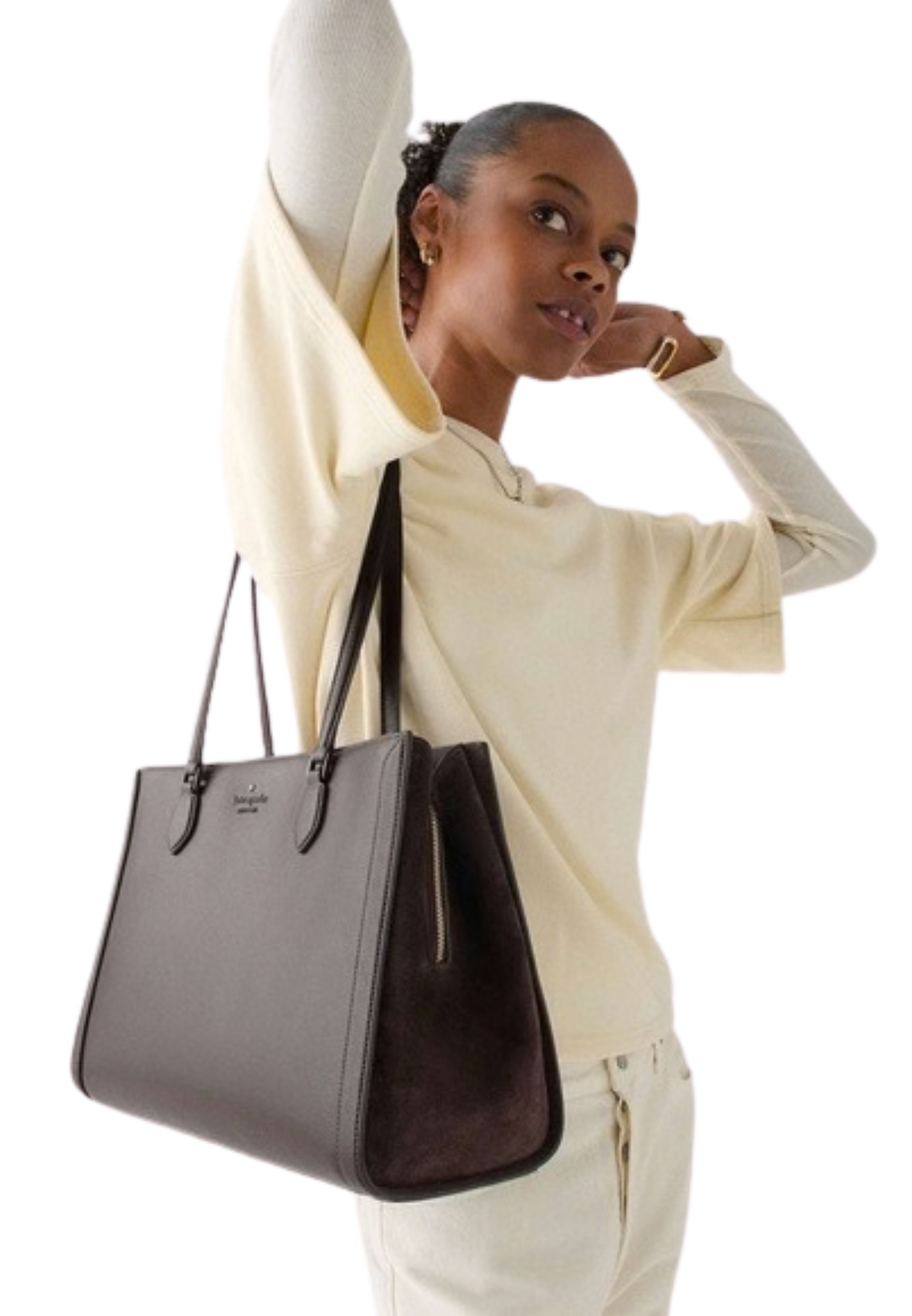 Kate Spade Madison Suede Large Laptop Tote Bag In Hot Fudge KM661