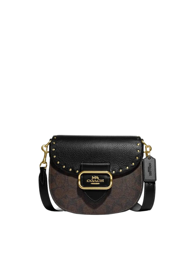 Coach Morgan Saddle Bag CE567 With Colorblock Signature Canvas Rivets in Brown Black Multi