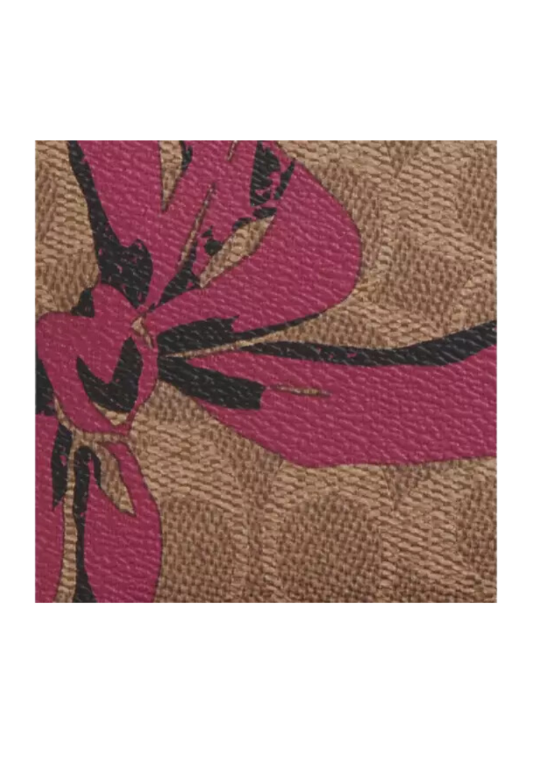 Coach Long Zip Around Wallet Signature Canvas With Bow Print In Pink Multi CZ326