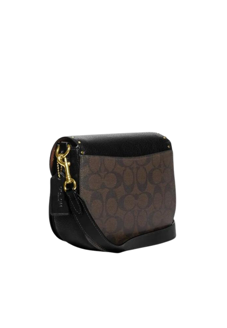 Coach Morgan Saddle Bag CE567 With Colorblock Signature Canvas Rivets in Brown Black Multi