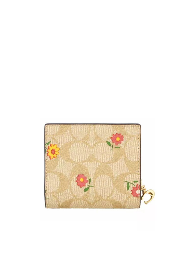 Coach Snap Wallet In Signature Canvas With Nostalgic Ditsy Print In Light Khaki Multi In Light Khaki Multi CH477